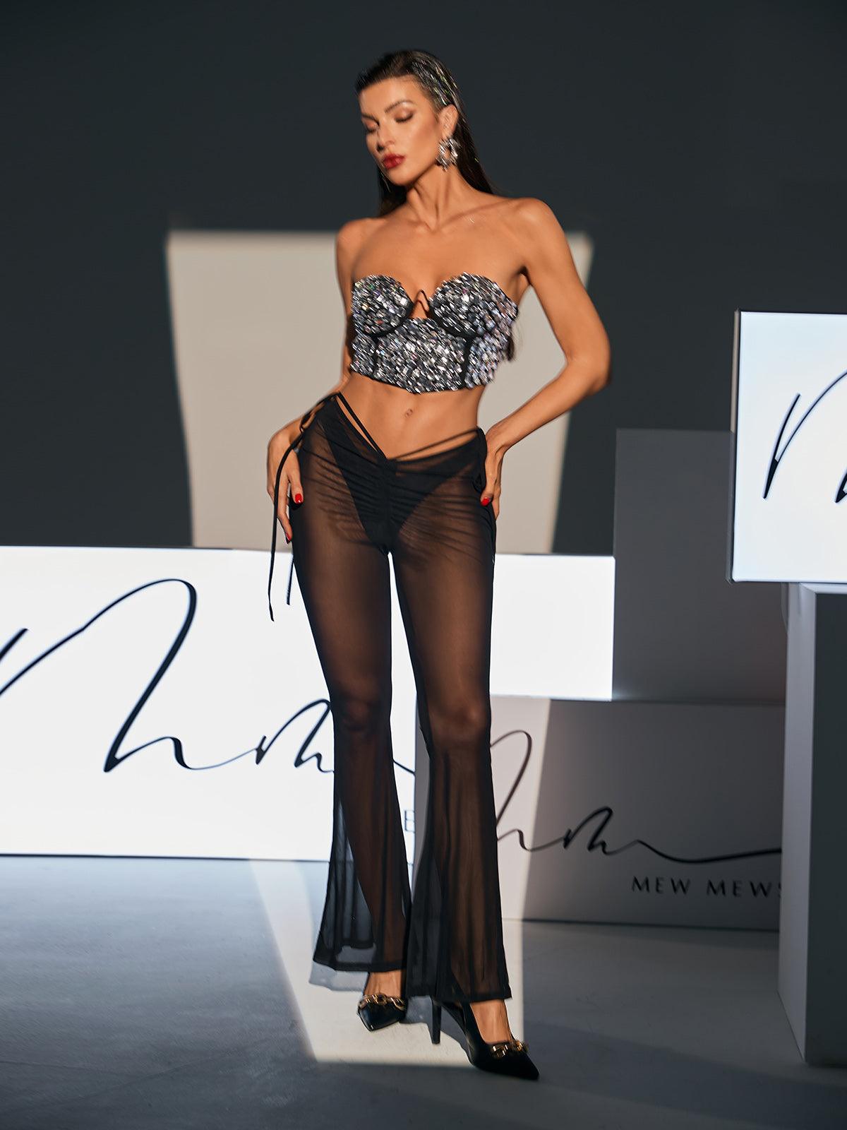 Izaiah Rhinestone Crop Bandage Top - Mew Mews