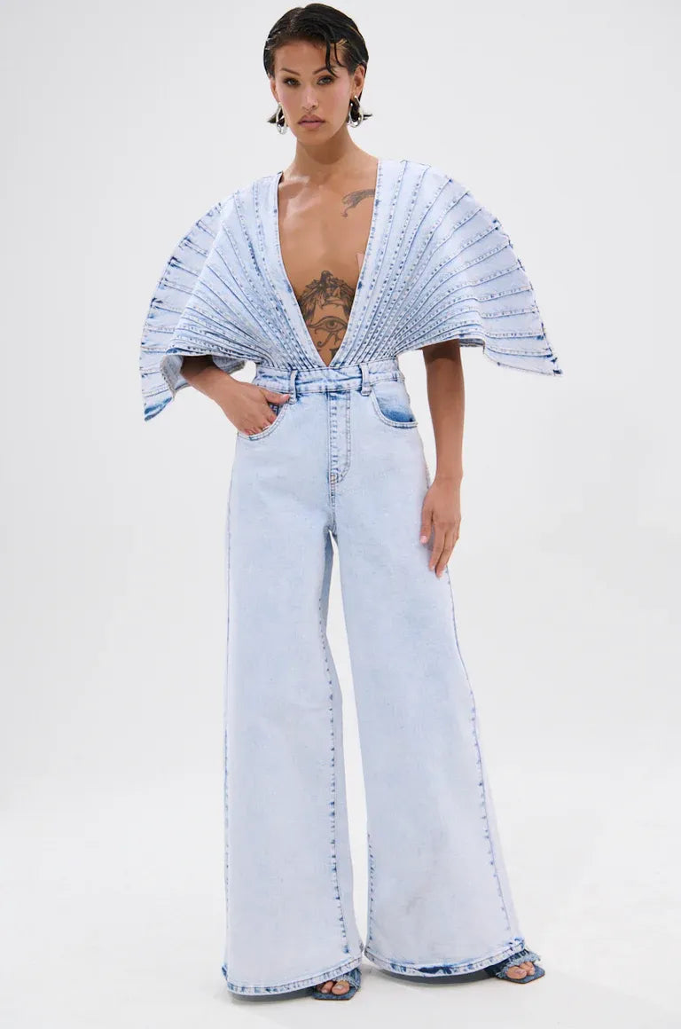 High-Fashion Denim Artwear jumpsuit-Mesadic