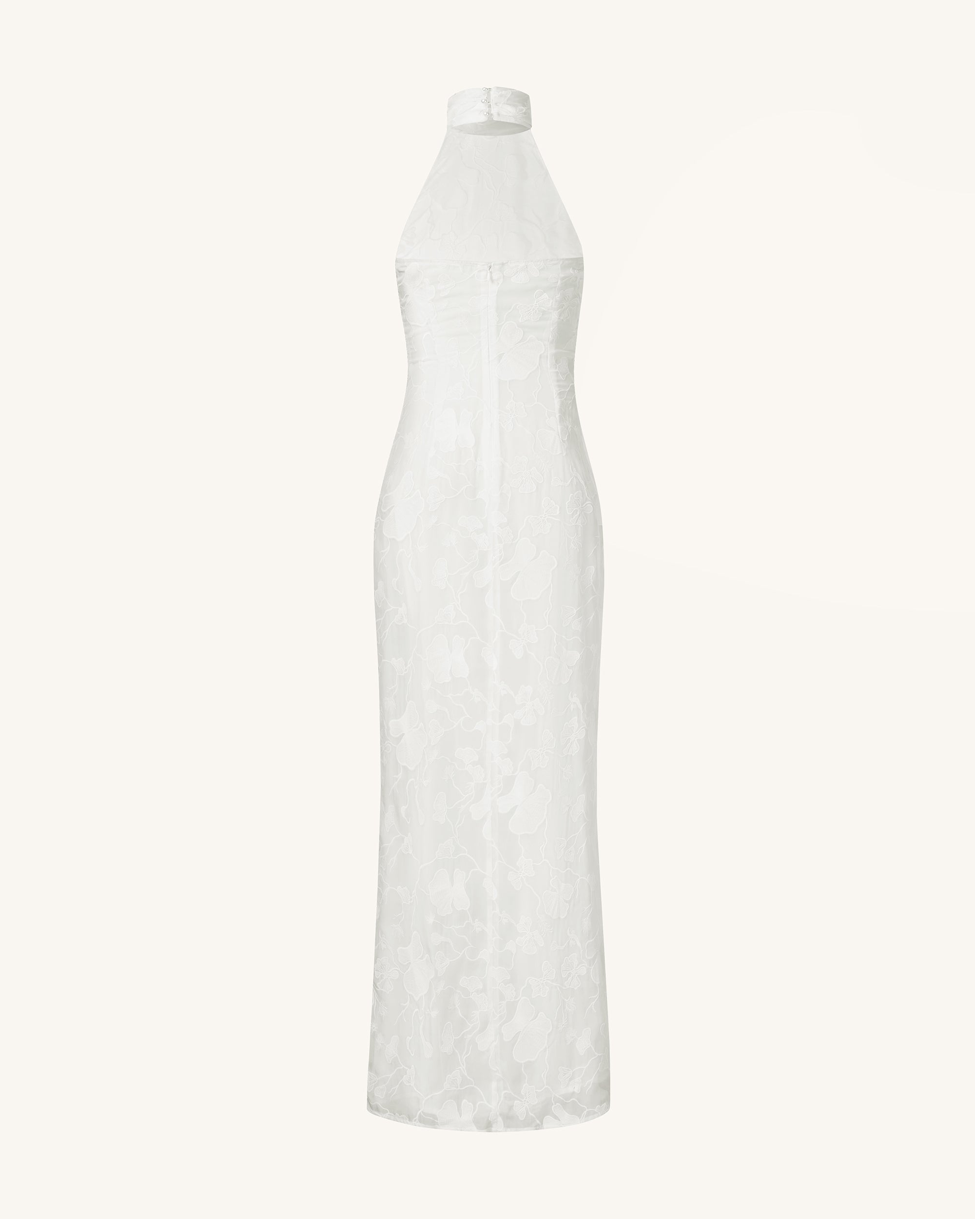 Uliana White Floral Lace Halterneck Maxi Dress - White-Mesadic