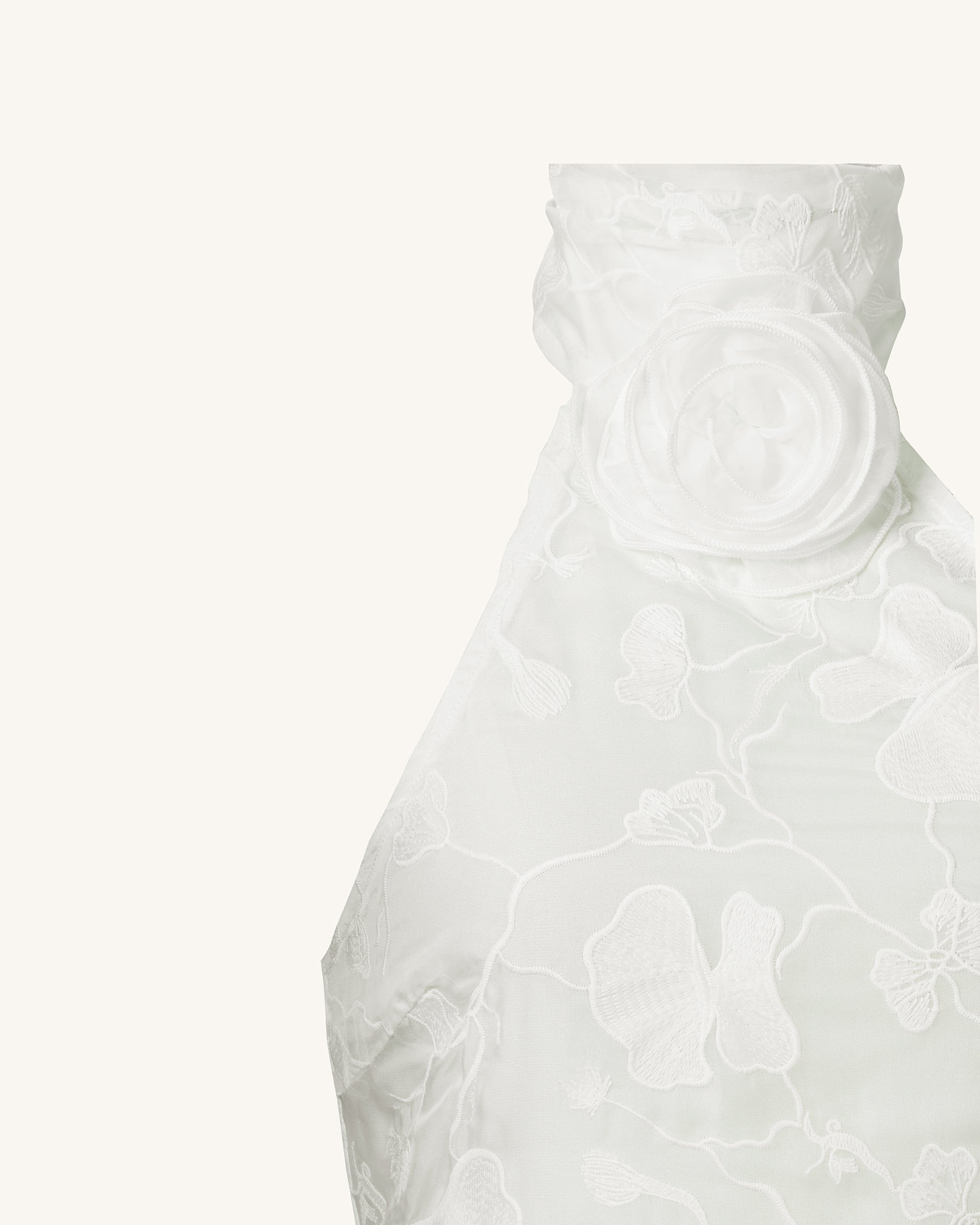 Uliana White Floral Lace Halterneck Maxi Dress - White-Mesadic