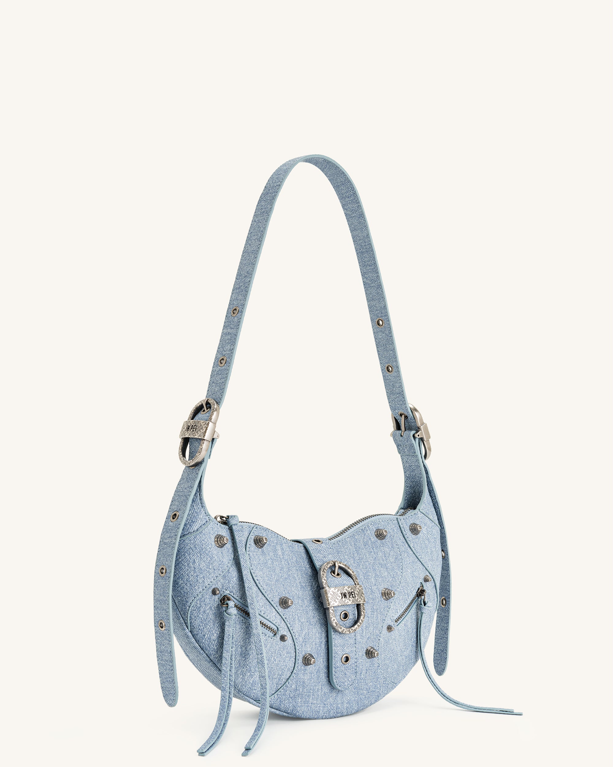 Tessa Denim Embossed Shoulder Bag - Blue-Mesadic