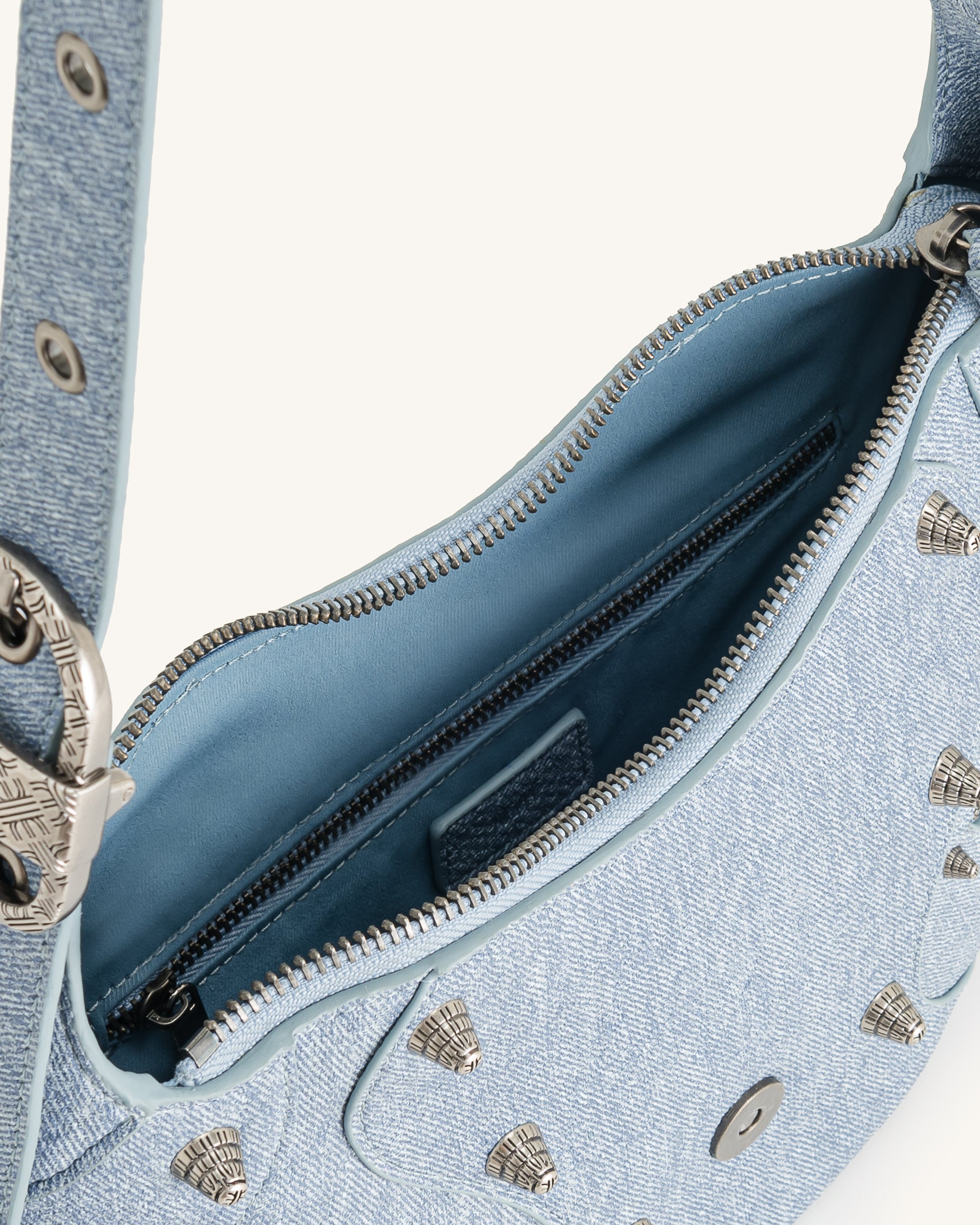 Tessa Denim Embossed Shoulder Bag - Blue-Mesadic