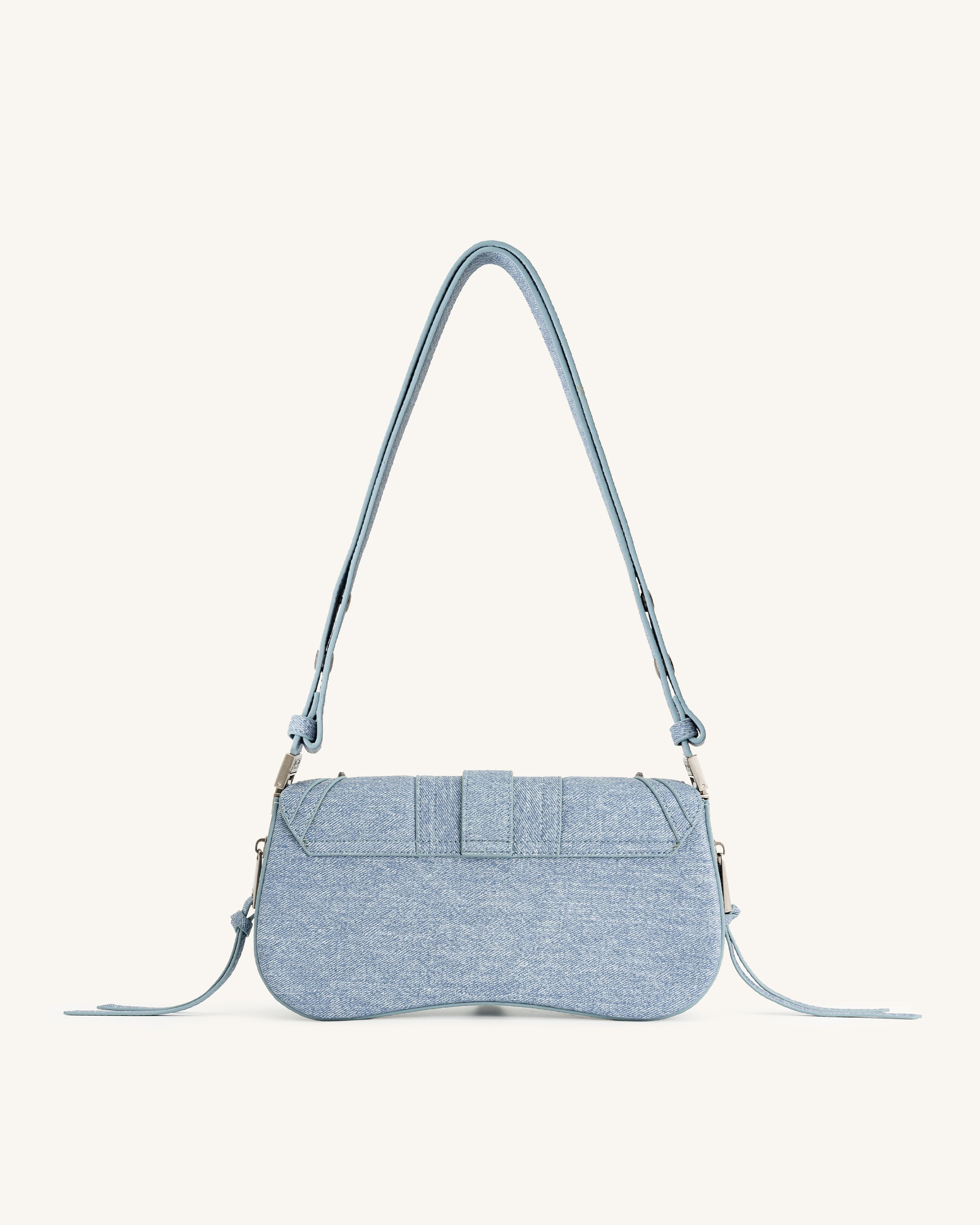 Joy Denim Embossed Curved Shoulder Bag - Blue-Mesadic