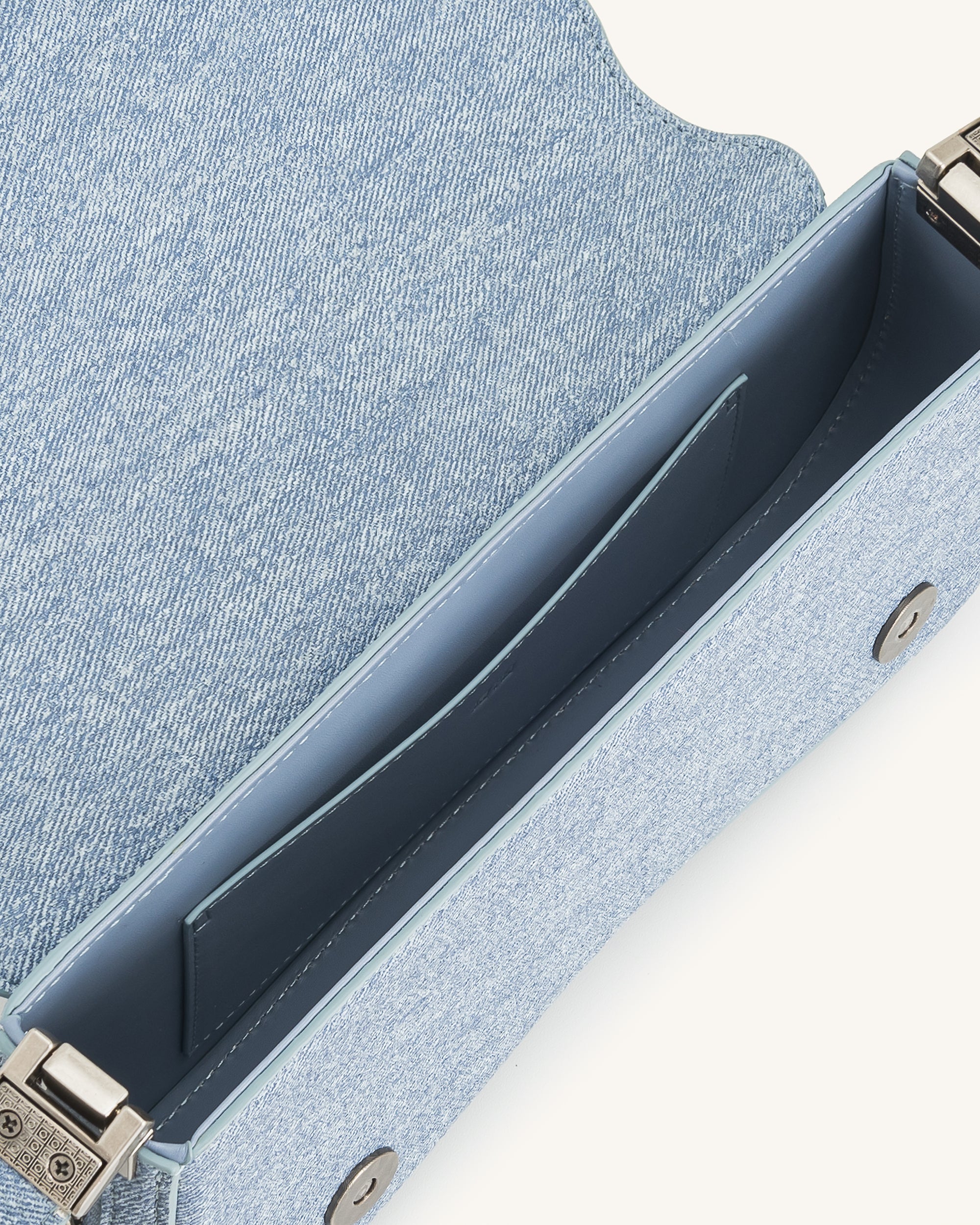 Joy Denim Embossed Curved Shoulder Bag - Blue-Mesadic