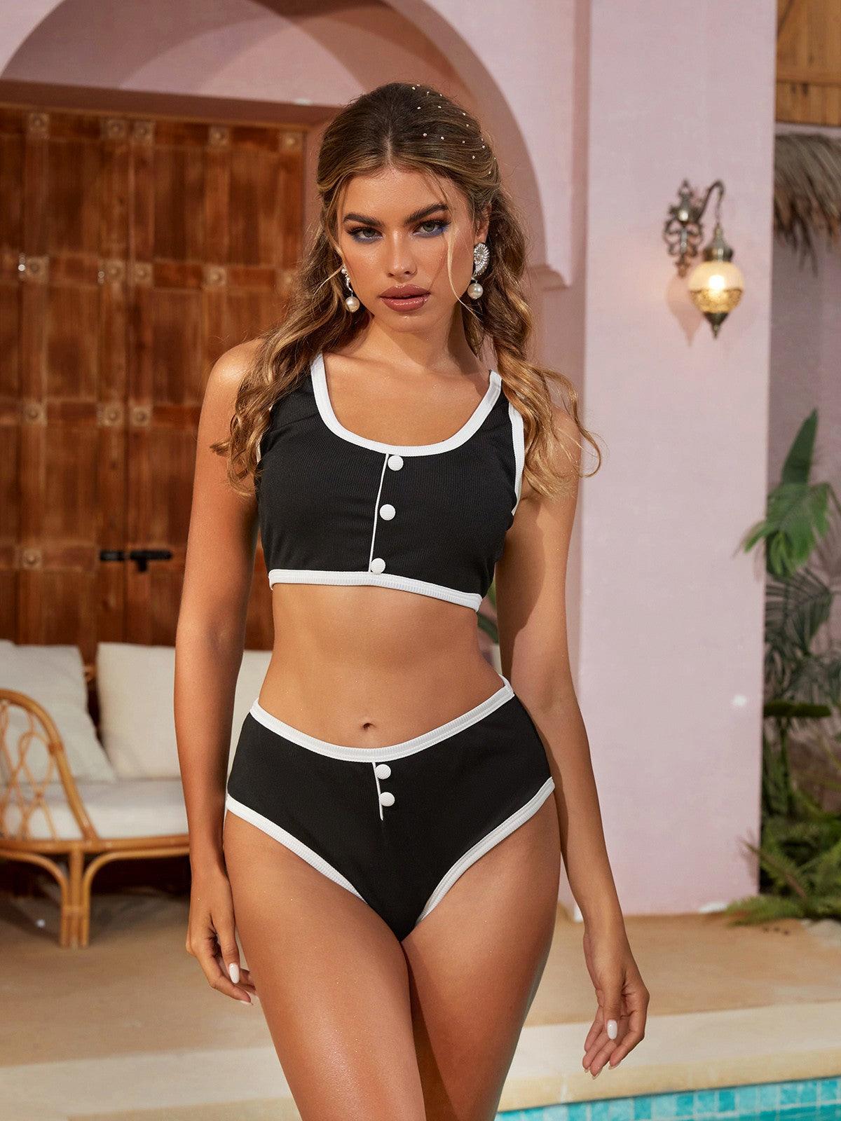 Jacoby Button Bikini Two Piece Set In Black - Mew Mews