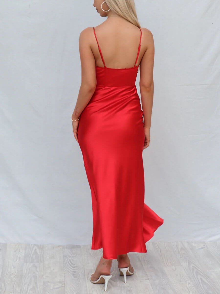 Satin Slit Midi Dresse-CALLISTARI