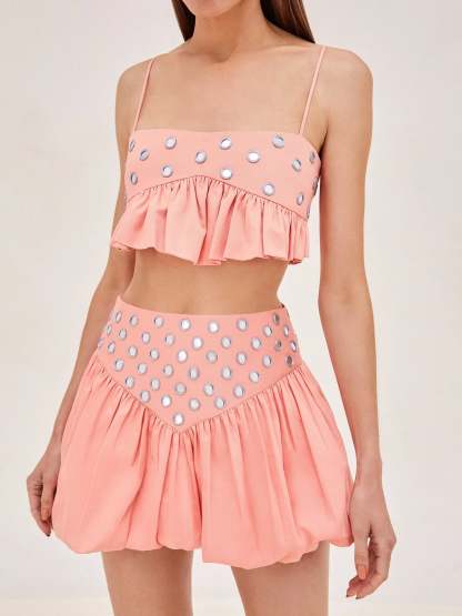Callistari Cotton suspender mini mirror skirt set - handmade-CALLISTARI