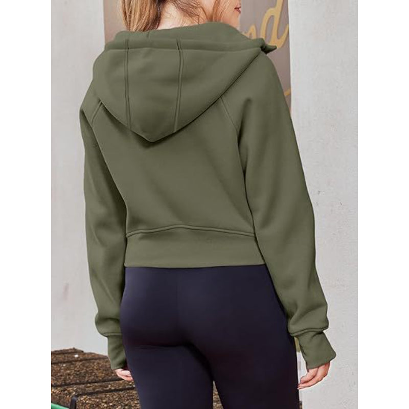 Long Sleeve Casual Velvet Zipper Short Sweatshirt Hoodie-CALLISTARI