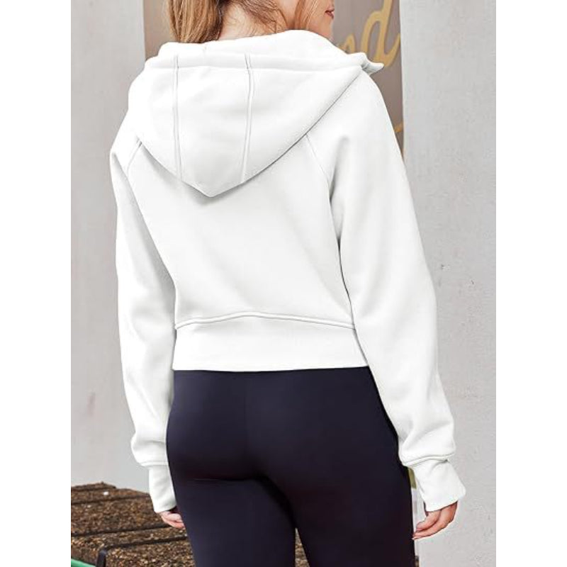 Long Sleeve Casual Velvet Zipper Short Sweatshirt Hoodie-CALLISTARI