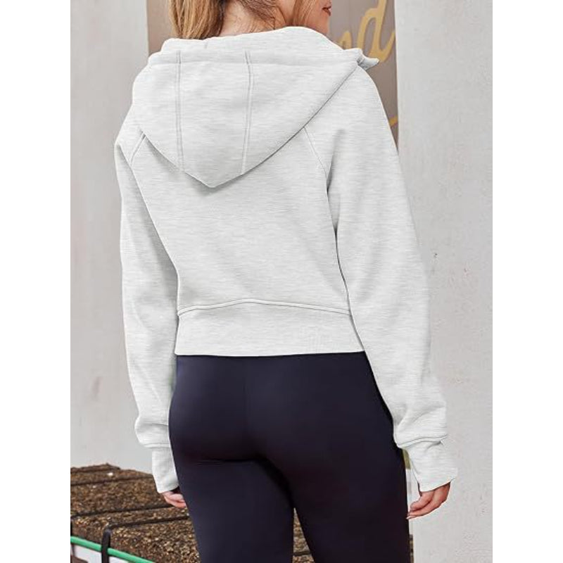 Long Sleeve Casual Velvet Zipper Short Sweatshirt Hoodie-CALLISTARI