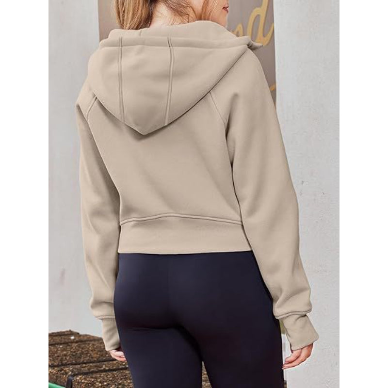 Long Sleeve Casual Velvet Zipper Short Sweatshirt Hoodie-CALLISTARI