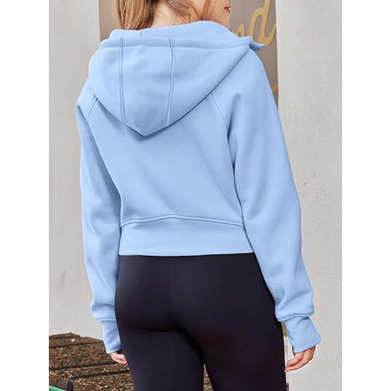 Long Sleeve Casual Velvet Zipper Short Sweatshirt Hoodie-CALLISTARI