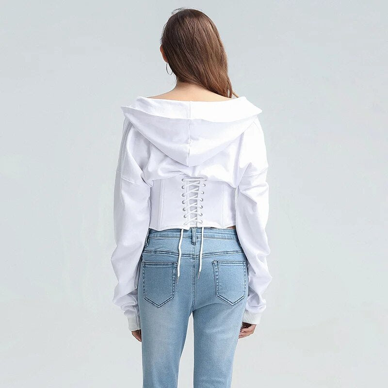 Long Sleeve Tied Short Sweater Hoodie-CALLISTARI