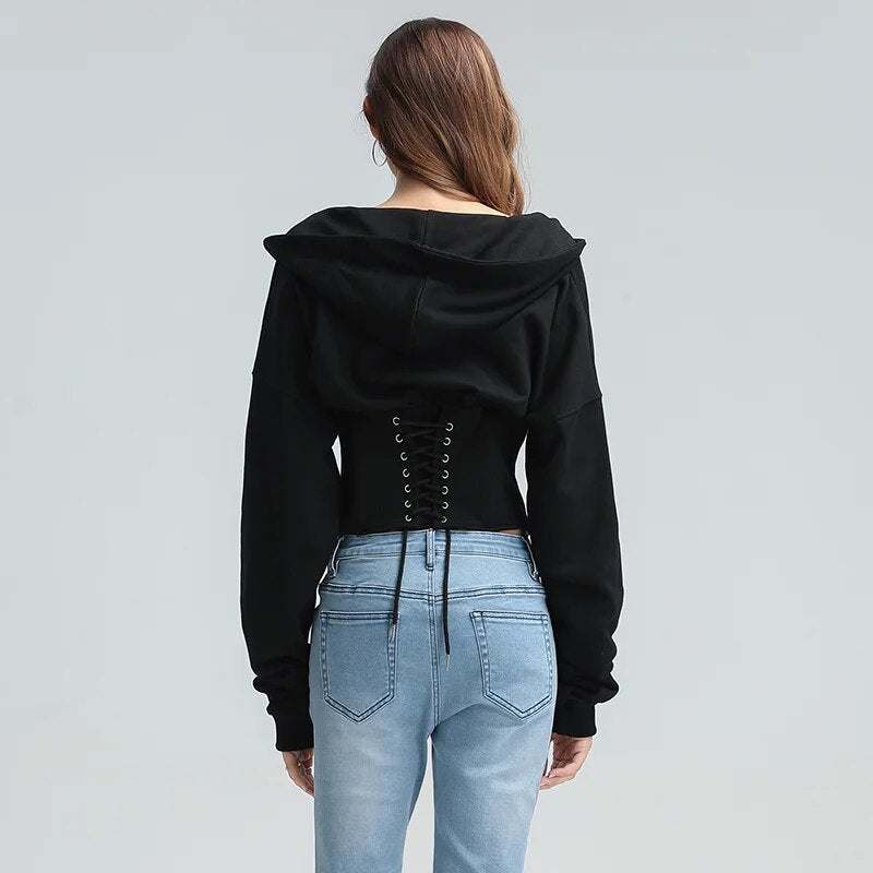 Long Sleeve Tied Short Sweater Hoodie-CALLISTARI