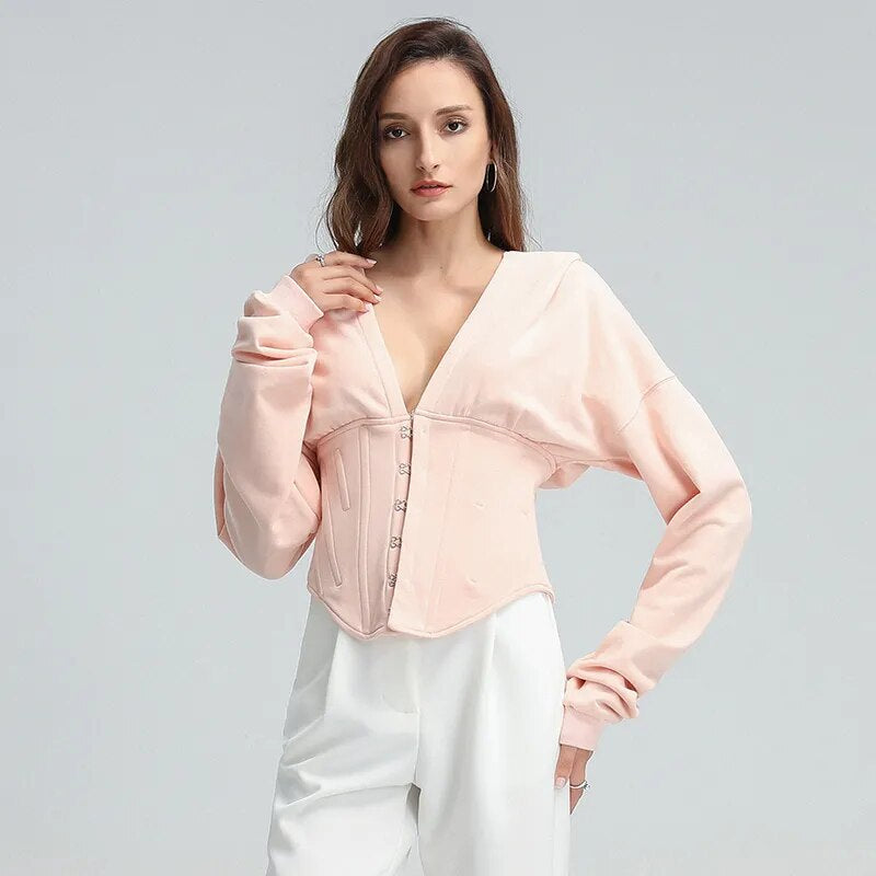 Long Sleeve Tied Short Sweater Hoodie-CALLISTARI