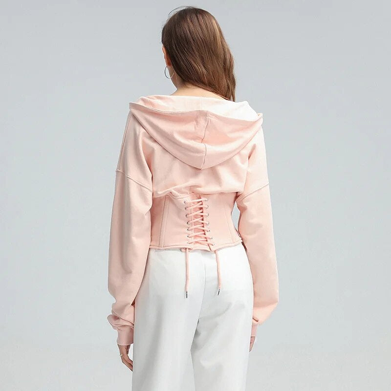 Long Sleeve Tied Short Sweater Hoodie-CALLISTARI