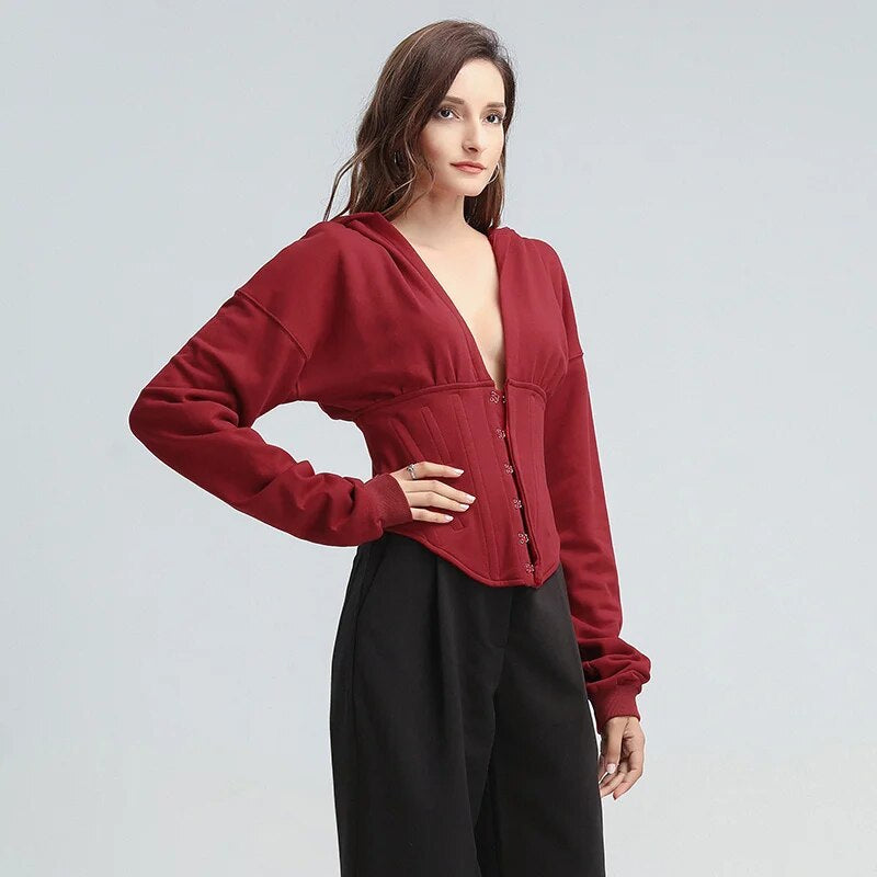 Long Sleeve Tied Short Sweater Hoodie-CALLISTARI