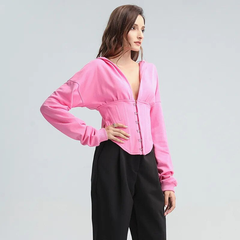 Long Sleeve Tied Short Sweater Hoodie-CALLISTARI