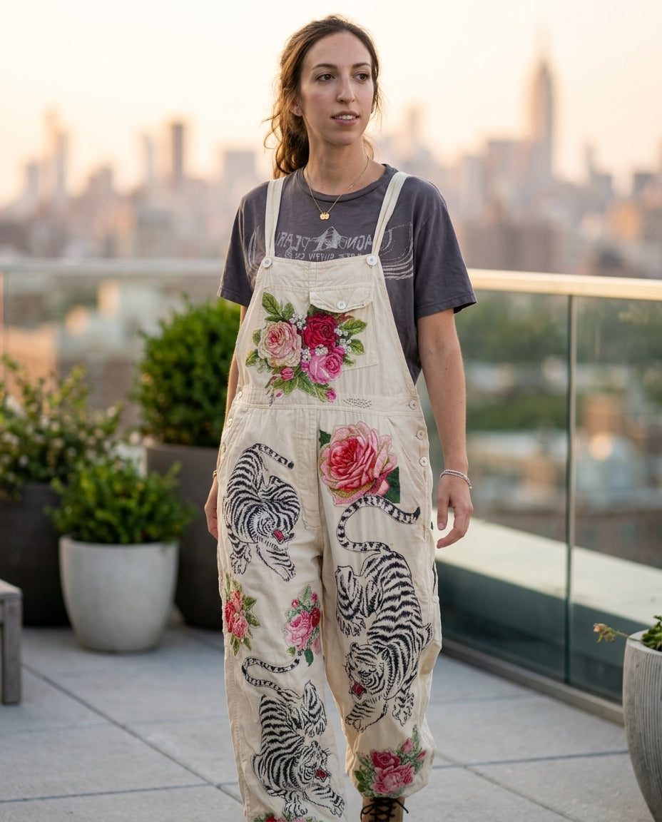Ivory Eyelet V-Neck Jumpsuit "Colette" Ivory Jumpsuit with Asymmetric silhouette and Textured texture, outdoor styling image for City Evening, Coffee in Marais, Euro Chic Premium