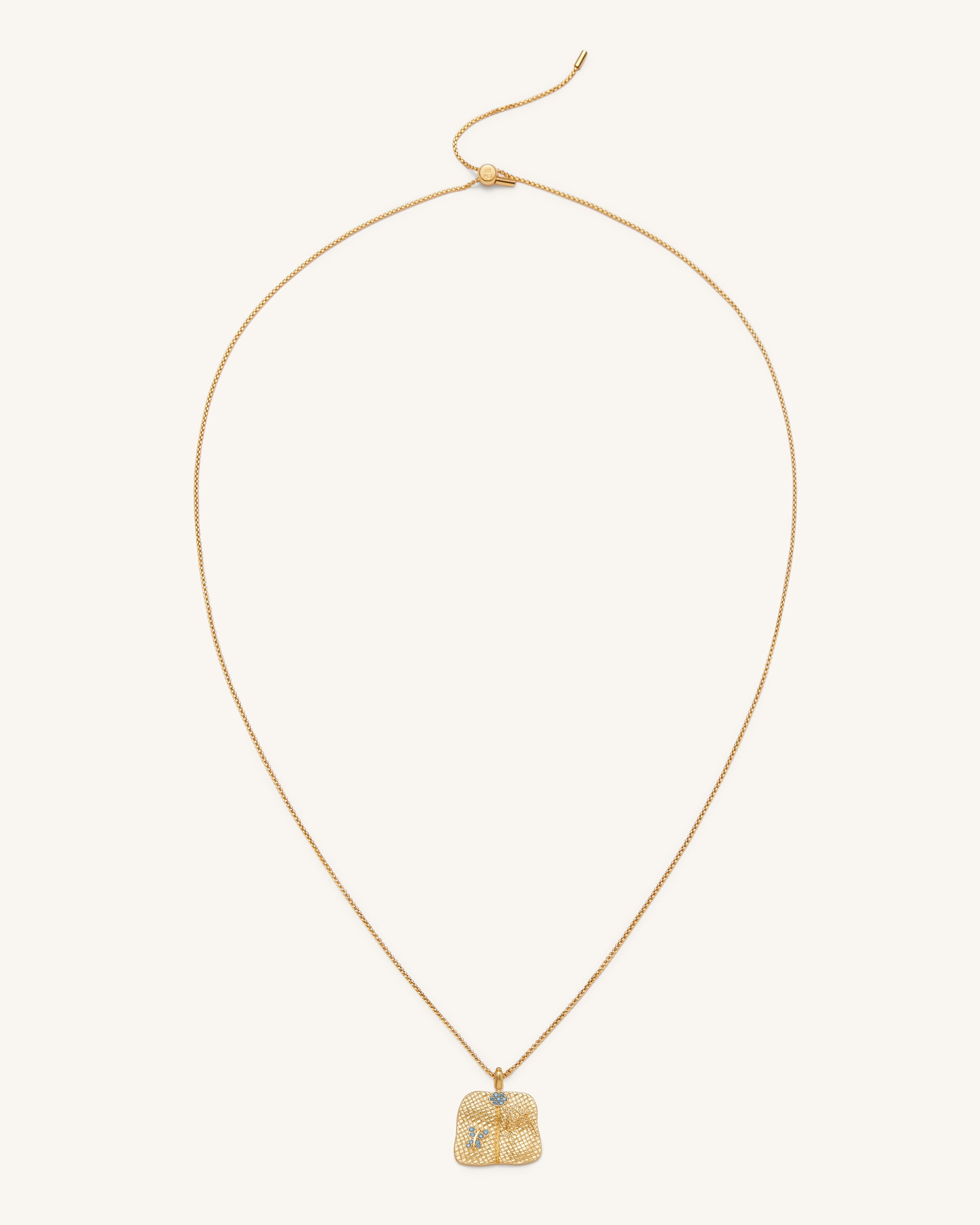 Plantain Fan Pendant Necklace - 18ct Gold Plated & Sea Blue Zircon & Green Nano-Mesadic
