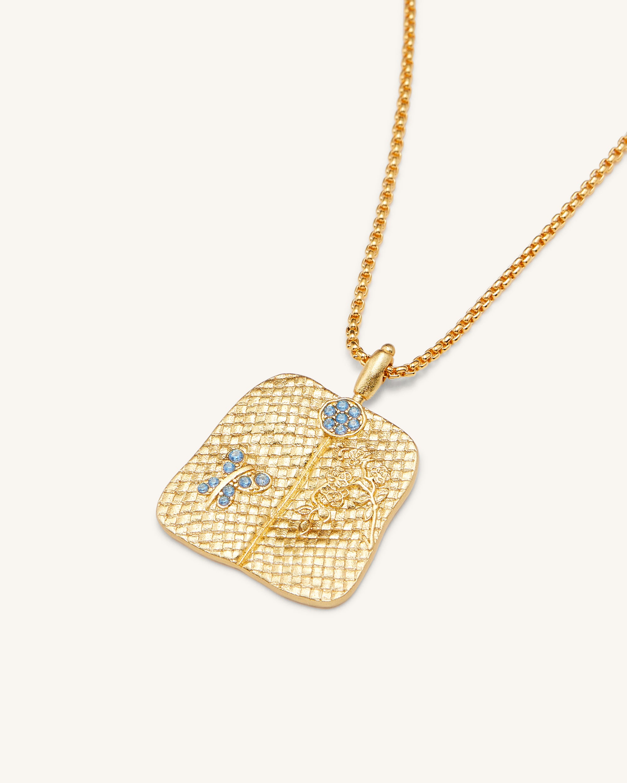 Plantain Fan Pendant Necklace - 18ct Gold Plated & Sea Blue Zircon & Green Nano-Mesadic
