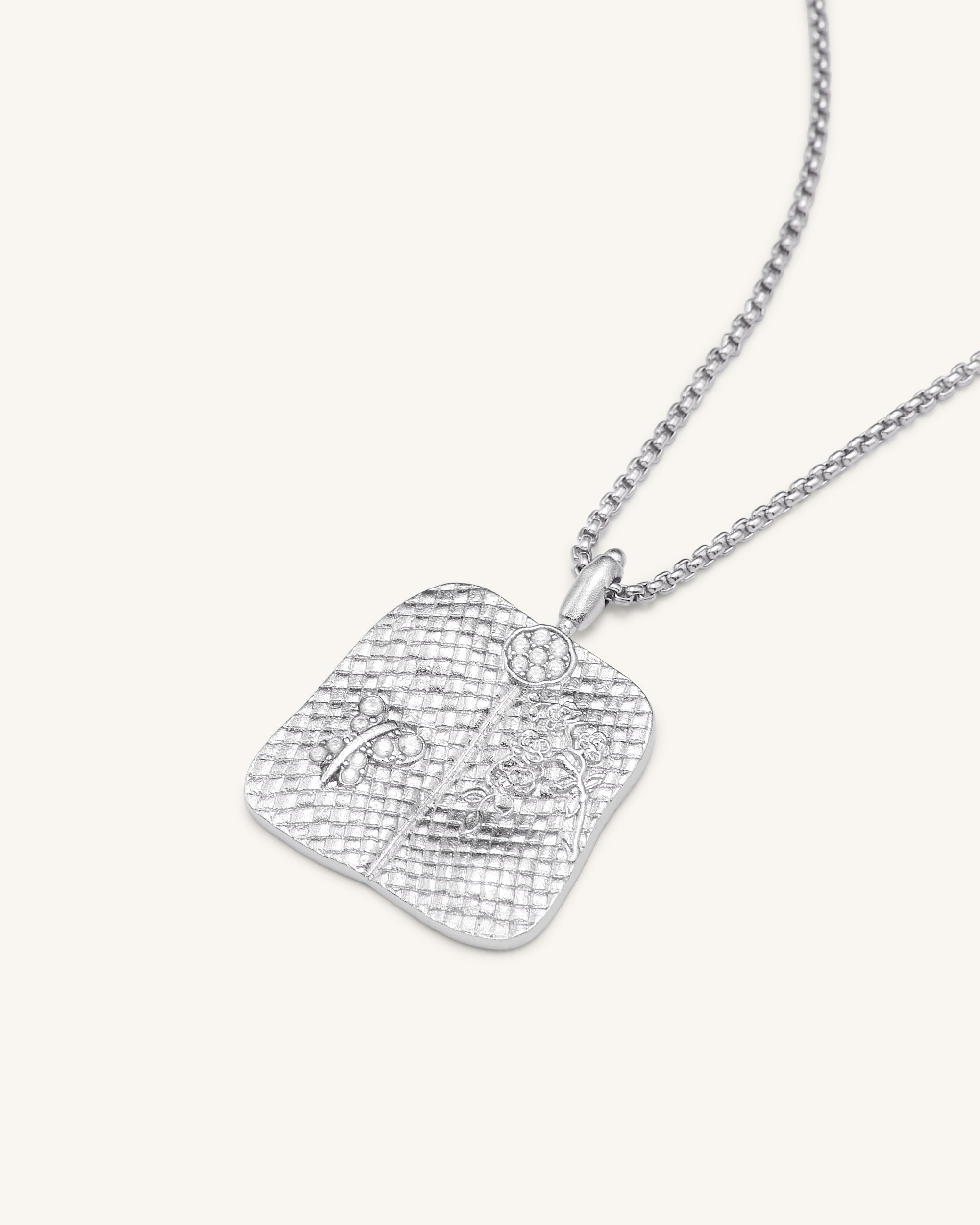 Plantain Fan Pendant Necklace - 18ct White Gold Plated & White Zircon-Mesadic