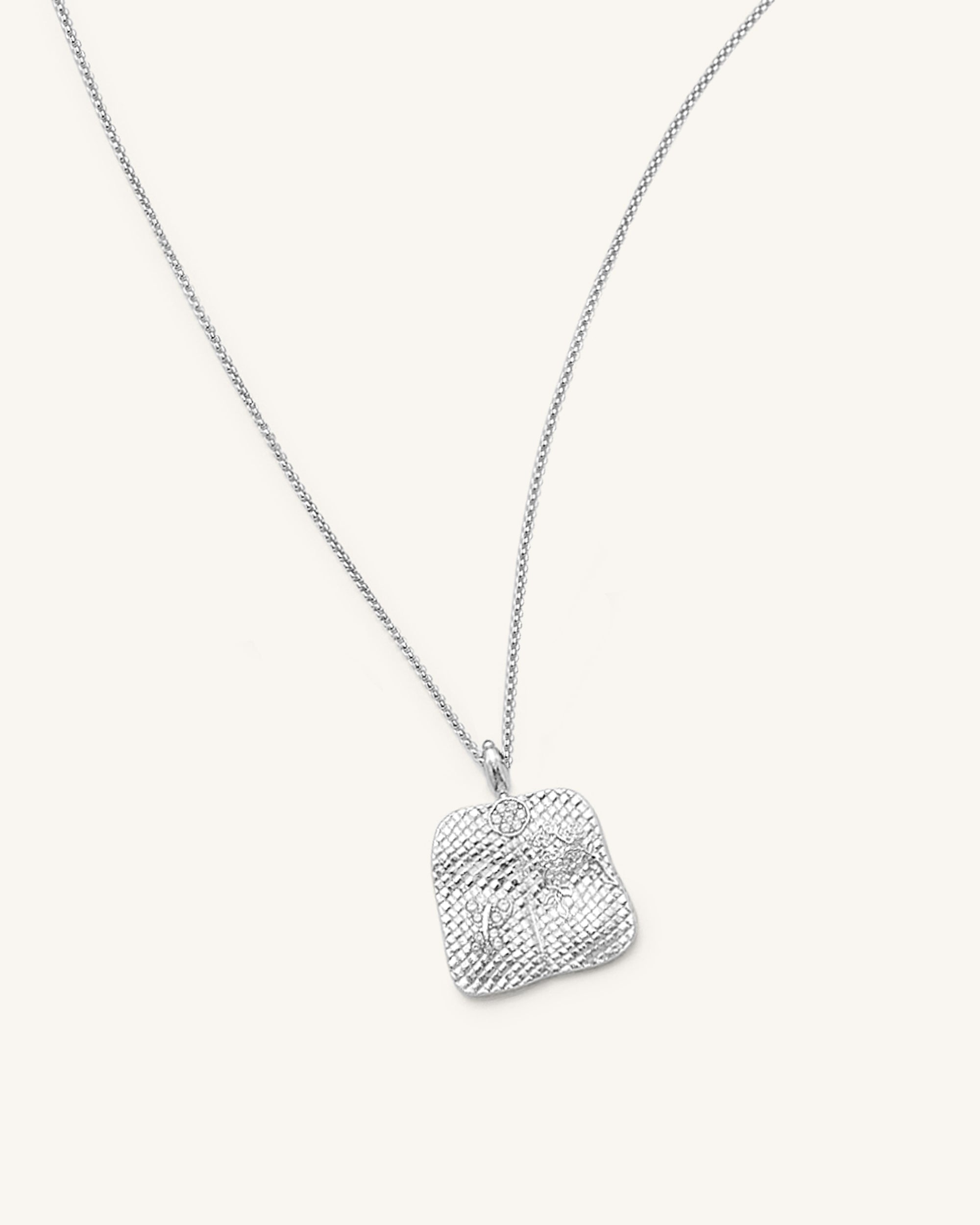 Plantain Fan Pendant Necklace - 18ct White Gold Plated & White Zircon-Mesadic