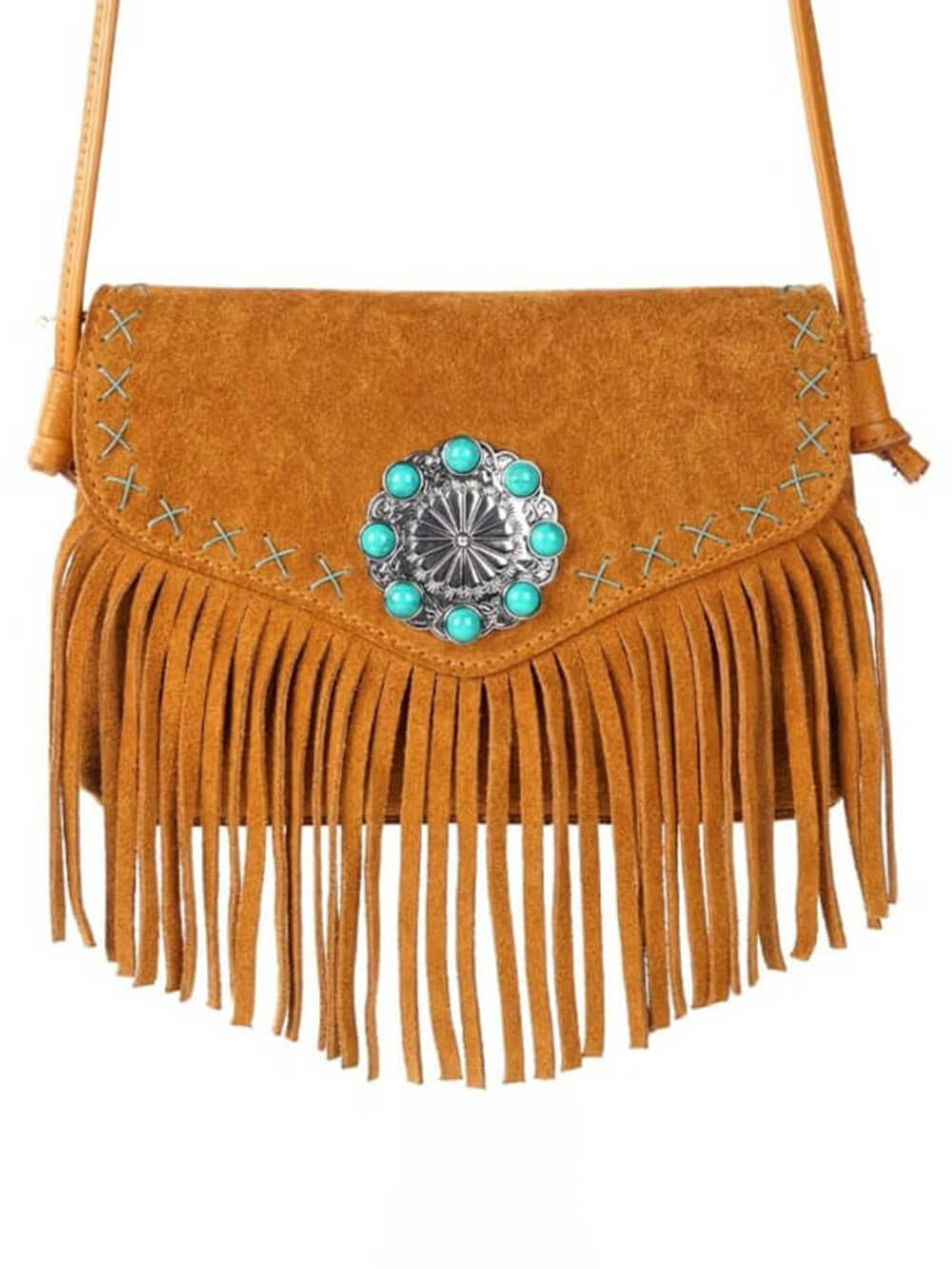 Turquoise Concho Magnetic Closure Flap Leather Bag-CALLISTARI