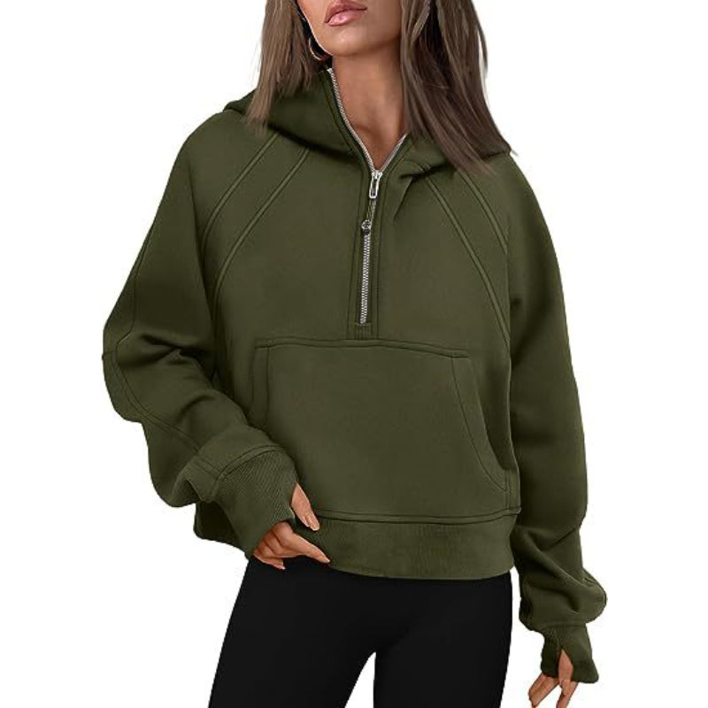 Casual Half Zipper Velvet Sweatshirt Hoodie-CALLISTARI