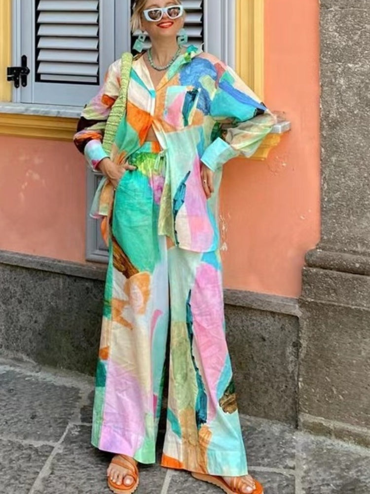 Relaxed Printed Pants Set-Mesadic