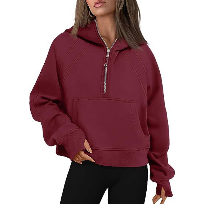 Casual Half Zipper Velvet Sweatshirt Hoodie-CALLISTARI