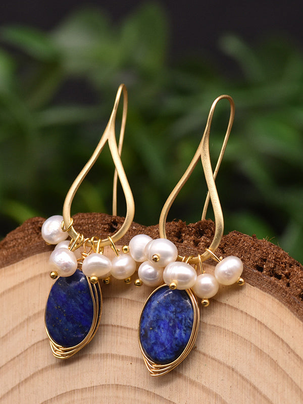 Pearl Earrings High-end Baroque Lapis Lazuli Earrings-CALLISTARI