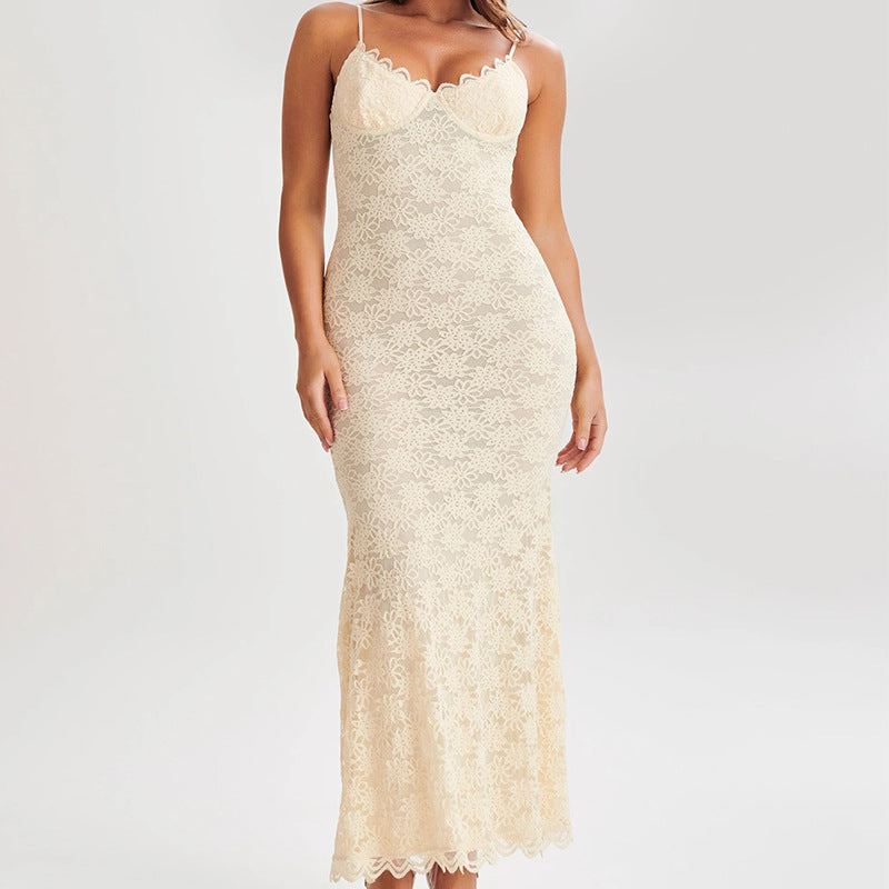 Gabriella Lace Slit Spaghetti Strap Dress-CALLISTARI