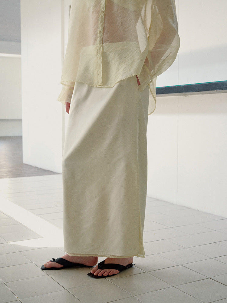Double-Layer Satin Slit Skirt-CALLISTARI
