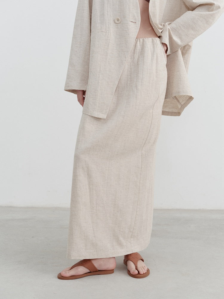 Casual Cotton Linen Split Hem Skirt-CALLISTARI