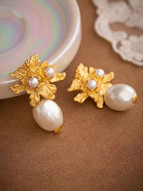 Rose Vintage Baroque Pearl Stud Earrings-CALLISTARI