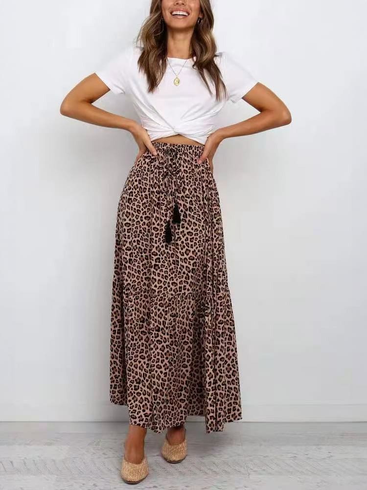 Brown Leopard Print Maxi Skirts-CALLISTARI