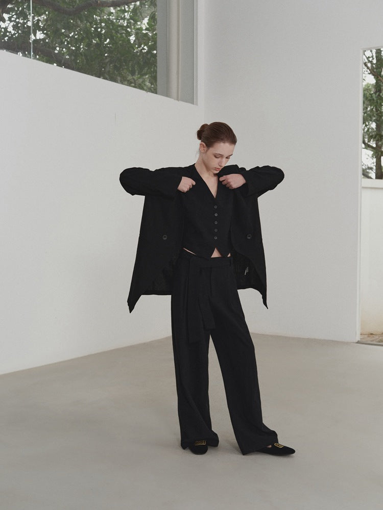 Wide-Leg Straight Linen Trousers-CALLISTARI