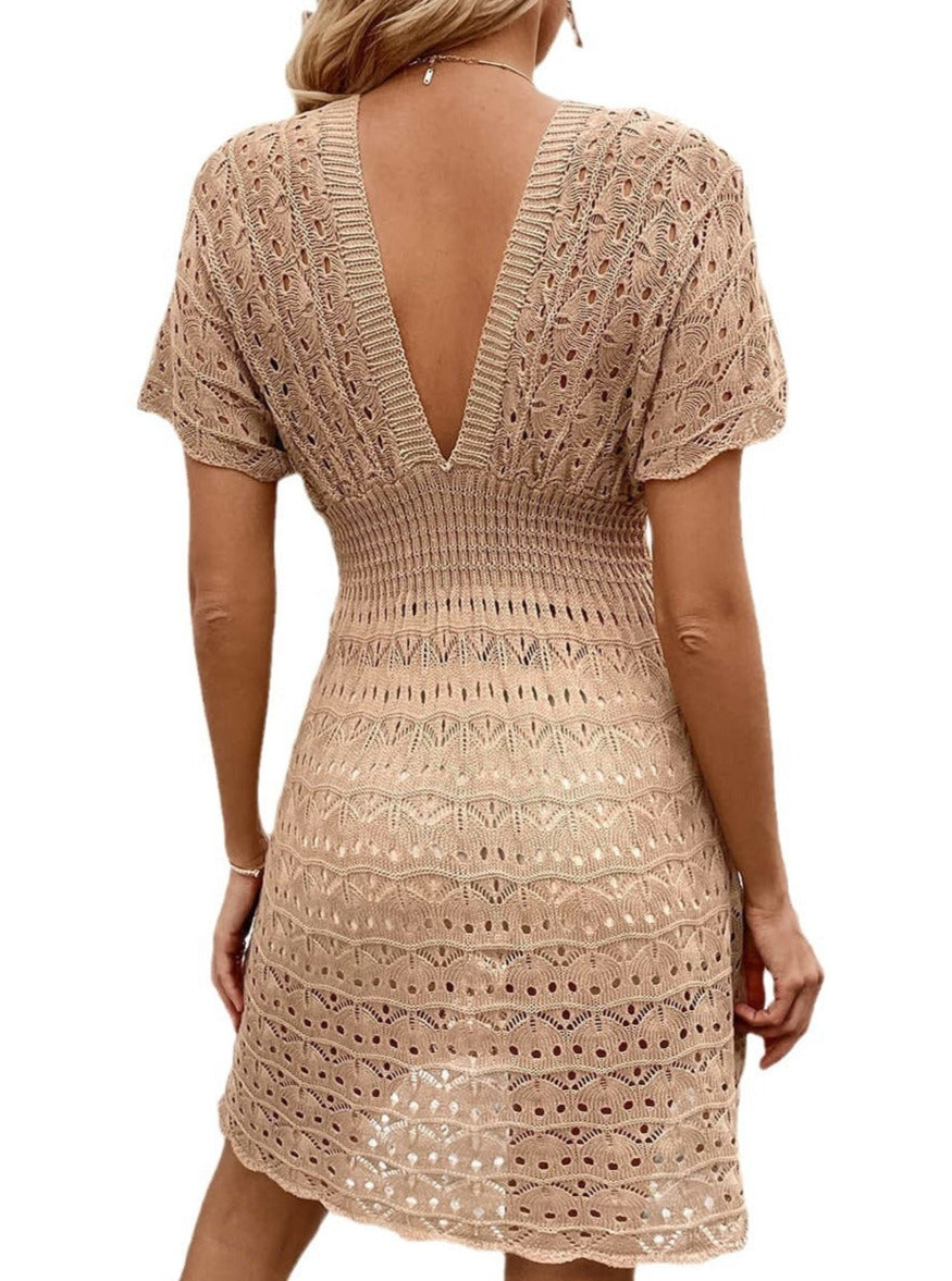 Women's V-Neck Short Sleeve Beach Dress Coverup in 3 Colors S-XL-CALLISTARI