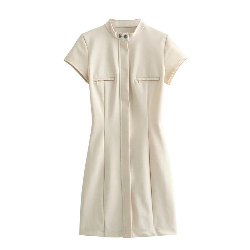 Fashion Slim Pocket Dress Fashion Stand Collar-CALLISTARI