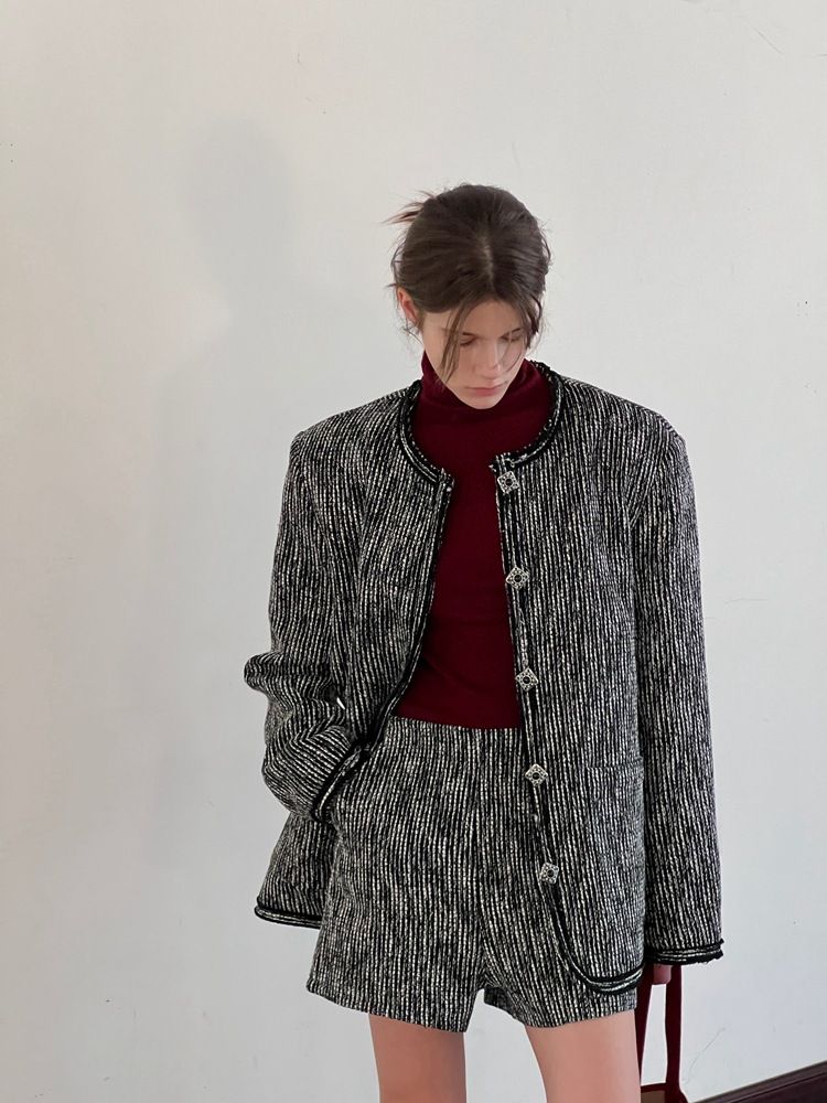 Casual High-Waisted Tweed Shorts-CALLISTARI