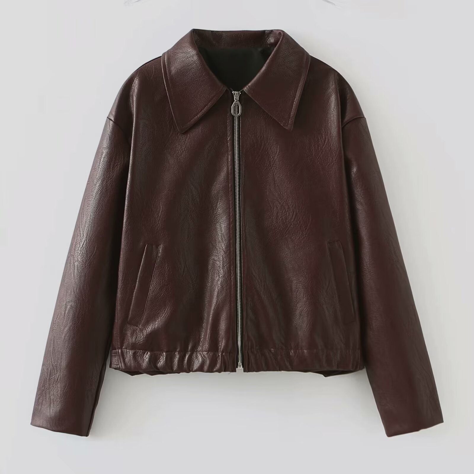 Vintage Lapel Zipper Faux Leather Jacket-CALLISTARI