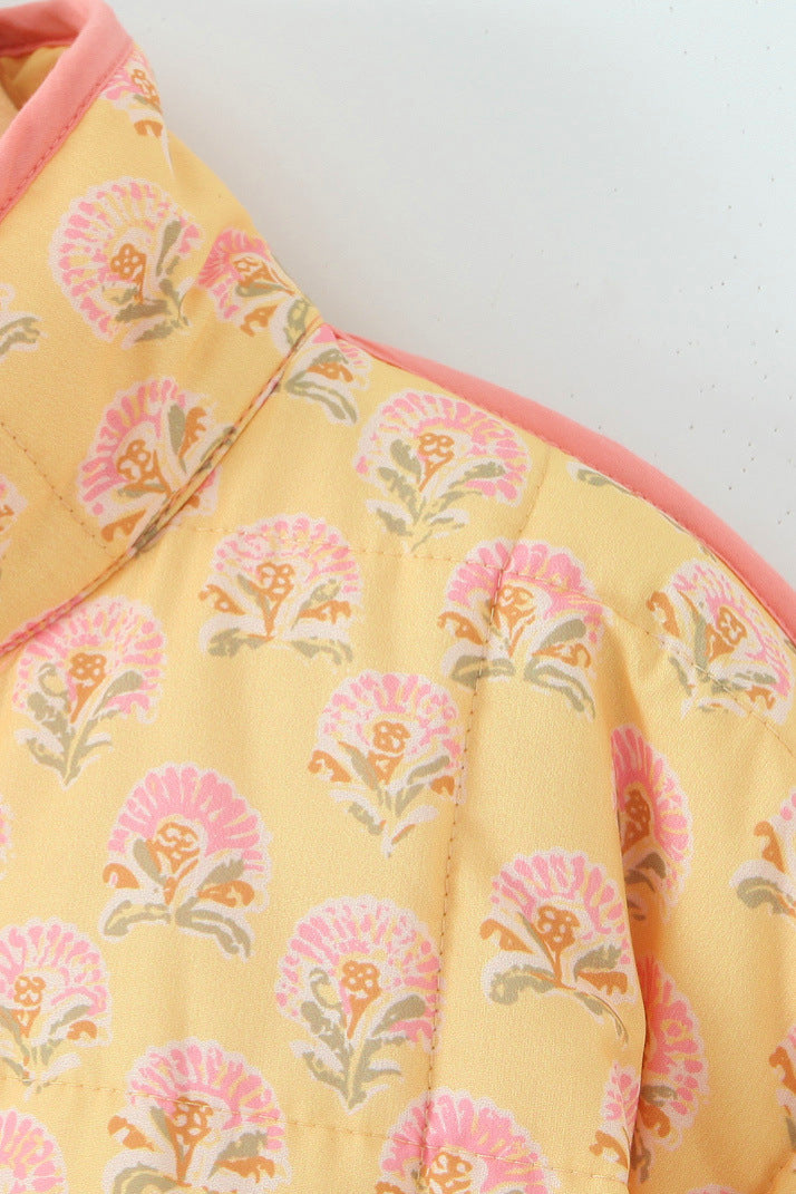 Floral Print Stand Collar Patchwork Jacket-CALLISTARI