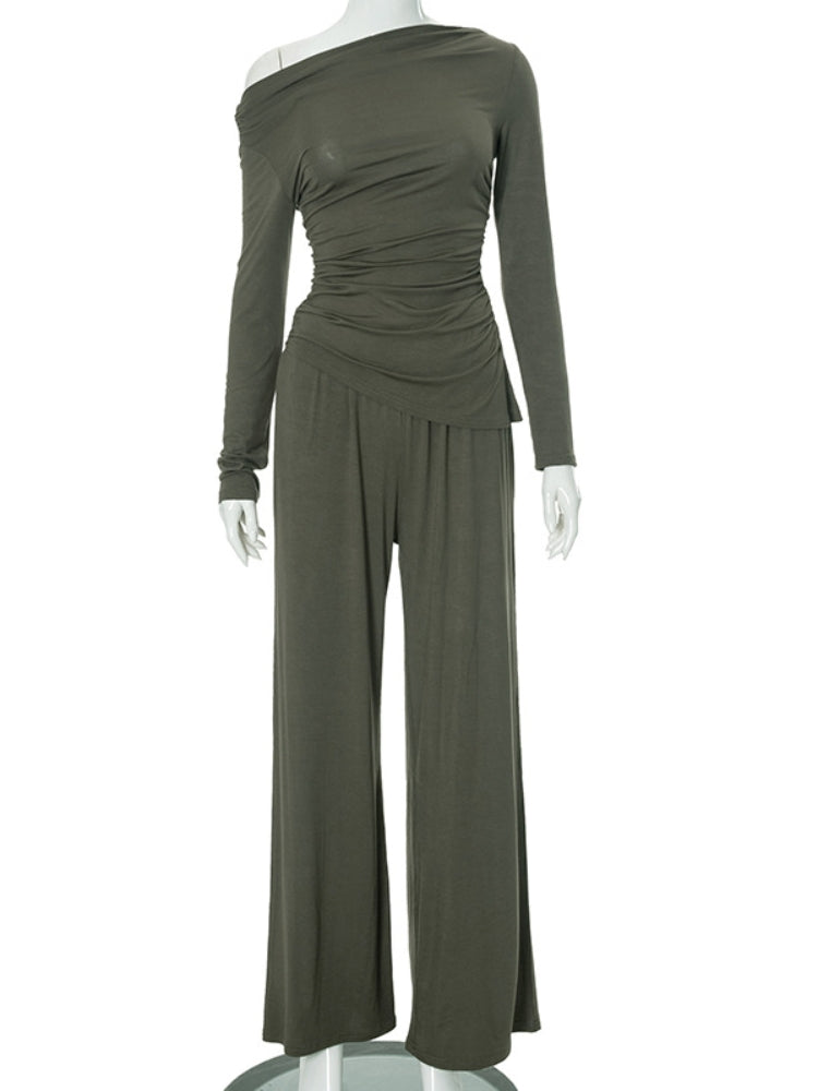 Asymmetrical Ruched Pant Set-Mesadic