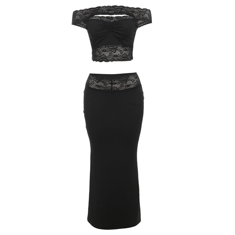Street Ladies Hollow Lace Bare Midriff High Waist Suit-CALLISTARI