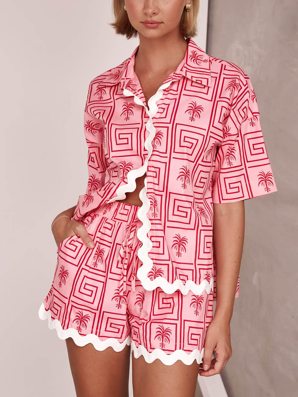 Shirt Collar Summer Botanical Print Vacation Casual Suit-CALLISTARI