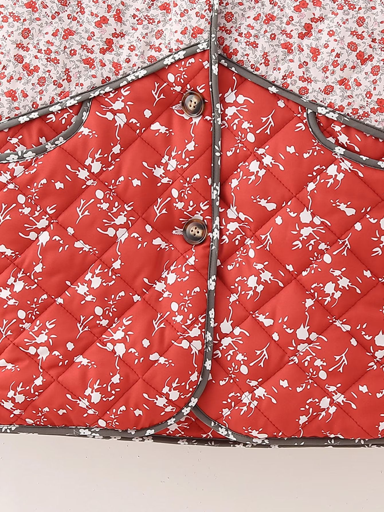 Ethnic style Floral Print Color Contrast Quilted Jacket-CALLISTARI