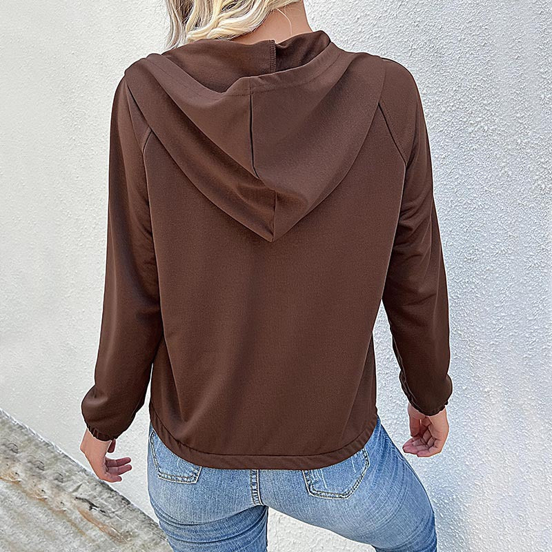 Half Button Raglan Sleeve Sweater Hoodie-CALLISTARI