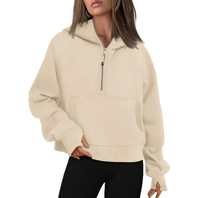 Casual Half Zipper Velvet Sweatshirt Hoodie-CALLISTARI