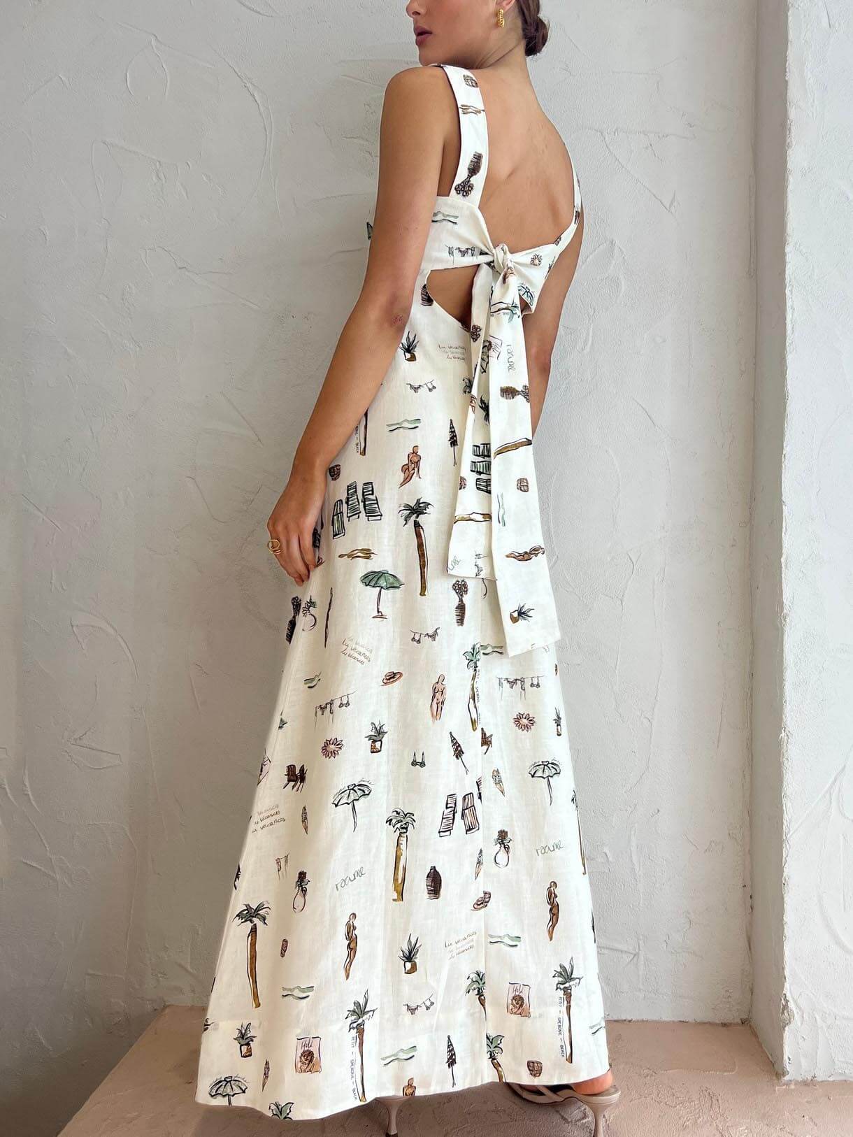 Fashionable Personalized Graffiti Suspender Sexy Backless Maxi Dress-CALLISTARI